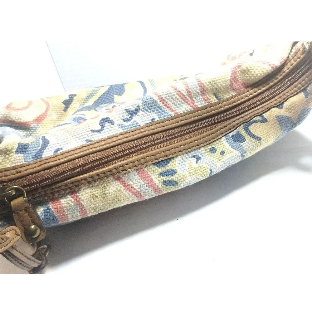 Fossil Genuine Classic 1954 Paisley Canvas Shoulder Bag Tan Leather Trim Boho